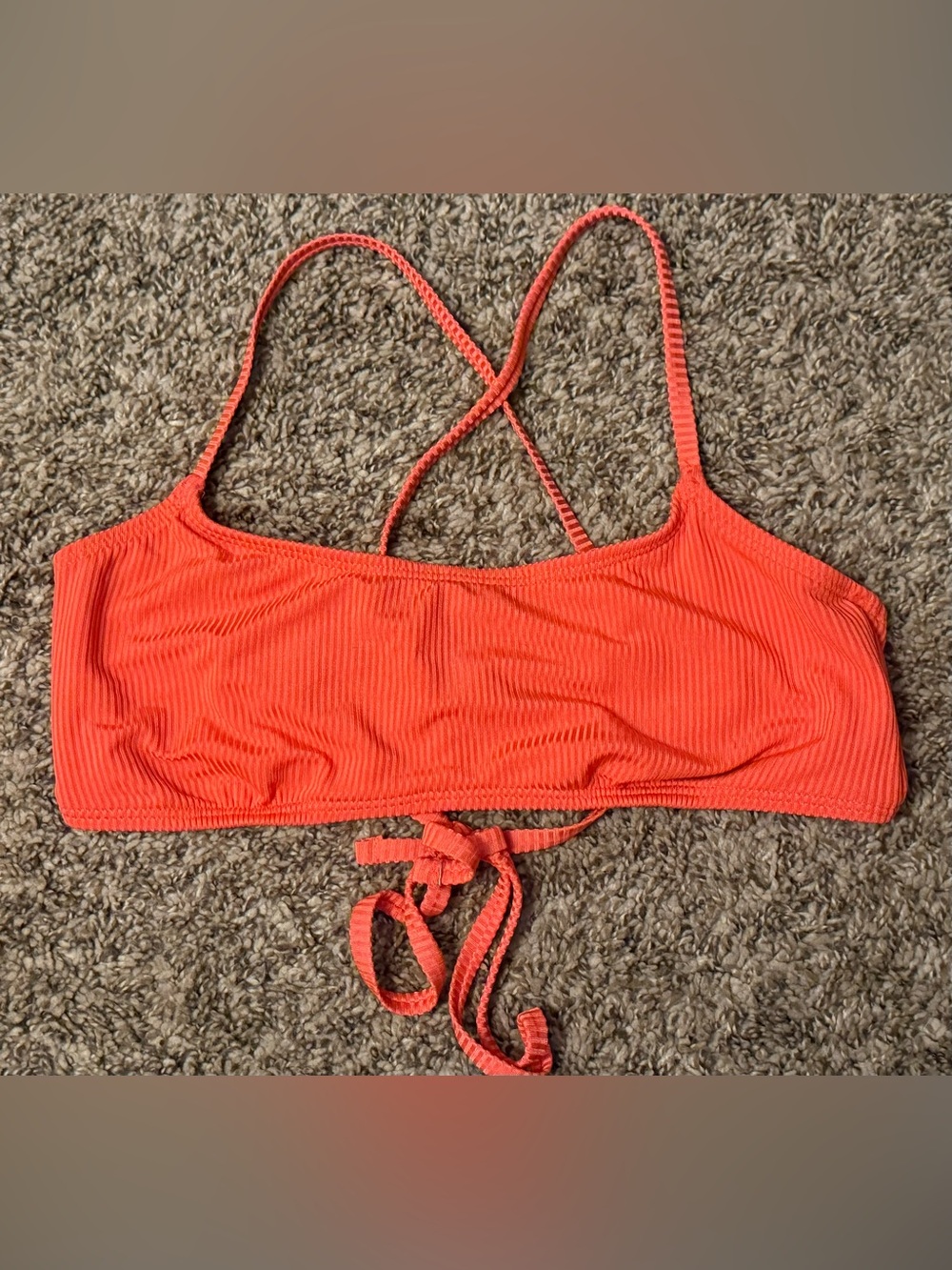 Malibu Orange Ribbed Strappy Bikini Top